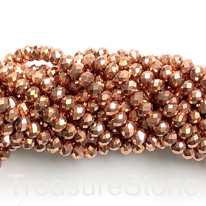 Bead, crystal, rose gold, 4x6mm rondelle, 16-inch, 90pcs