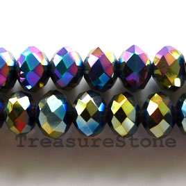 Bead, crystal,black AB2X, 4x6 faceted rondelle. 17-inch strand