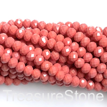 Bead, crystal, coral, 6x8mm rondelle, 16.5-inch, 65pcs