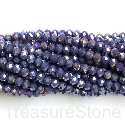 Bead, crystal, dark purple AB, 4x6mm rondelle, 17", 95pcs
