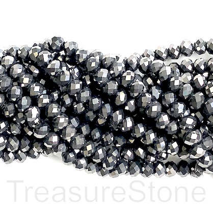 Bead, crystal, metallic grey, 6x8mm rondelle, 16-inch, 65pcs