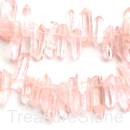 Bead,rough clear crystal quartz,dyed, pink,10x35mm stick.8",20
