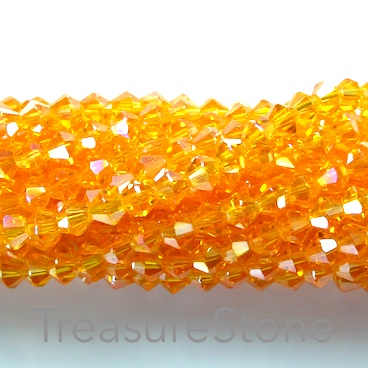 Bead, crystal glass, sun AB, 4mm bicone. 17-inch strand
