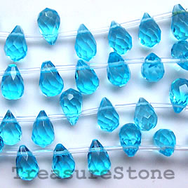 Bead, crystal, blue, 6x9mm faceted teardrop. 45 drops