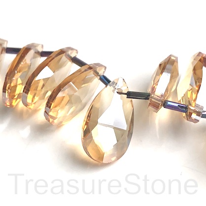 Bead, pendant,crystal, 13x22mm faceted teardrop, champagne. 3pcs