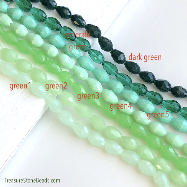 Bead, crystal, emerald green, 8x12mm faceted teardrop.13",28