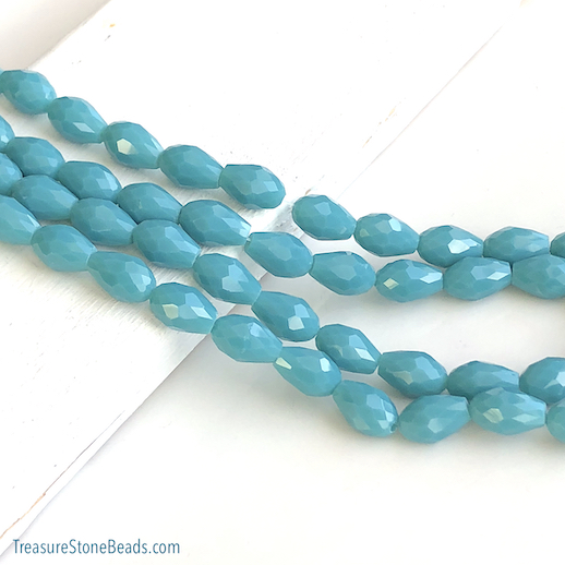 Bead, crystal, turquoise, 8x12mm faceted teardrop. 13", 28