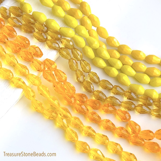 Bead, crystal, yellow topaz, 8x12mm faceted teardrop.13",28