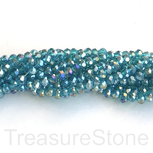 Bead, crystal, tilt blue with AB, 4x6mm rondelle, 17-inch