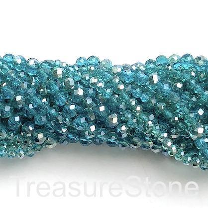 Bead, crystal, tilt blue with silver, 5x6mm rondelle, 18-inch