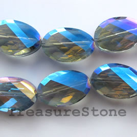 Bead, crystal, blue AB, 13x20mm faceted twisted oval. 20pcs