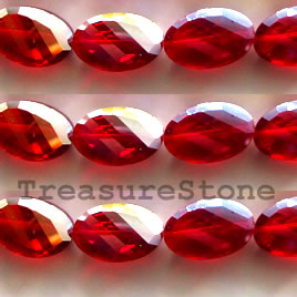 Crystal faceted twisted oval, red AB, 13x20mm, 20pcs