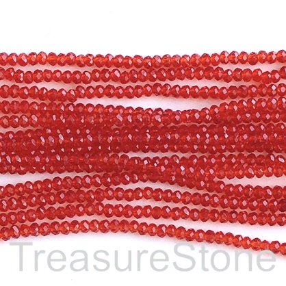 Bead, crystal, warm red transparent, 1.5x2mm rondelle. 16"