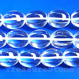 Bead, clear crystal quartz, 10x13mm 6 side ridge oval. 16-inch