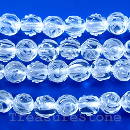 Bead, clear crystal quartz, 8mm carved round, grade A. 16"