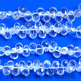 Bead, clear crystal quartz, 4x6mm faceted briolette. 16-inch