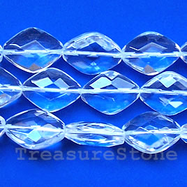 Bead, clear crystal quartz, 15x20mm faceted flat diamond. 16"