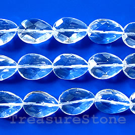 Bead,clear crystal quartz, 13x18mm faceted puffed tearrdrop. 16"
