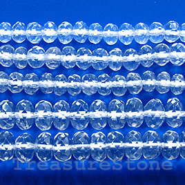 Bead, clear crystal quartz, 8x12mm faceted rondelle. 15-inch