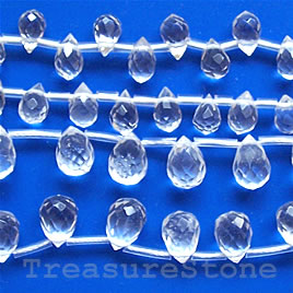 Bead, clear crystal quartz, 8x10mm faceted briolette. 16-inch