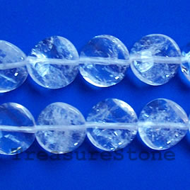 Bead, clear crystal quartz, 14mm wavy flat round. 15.5-inch