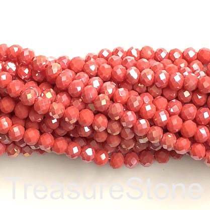 Bead, crystal, coral AB, 4x6mm faceted rondelle. 16-inch, 95pcs