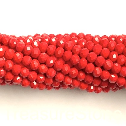 Bead, crystal, warm red, 6x8mm rondelle, 16", 65pcs