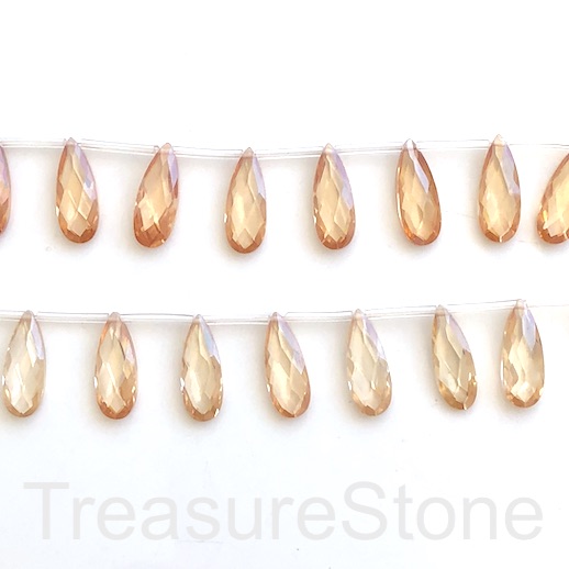 Bead, charm, Cubic Zirconia,champagne, 7x18mm faceted drop,12