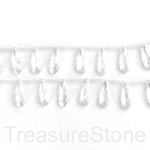 Bead, charm, Cubic Zirconia,clear, 7x18mm faceted drop,12
