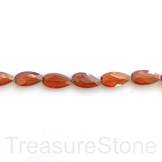 Bead,Cubic Zirconia,dark orange, 8x16mm faceted drop,7.5 inch,12