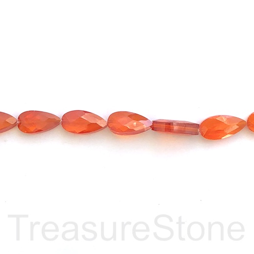 Bead, Cubic Zirconia, orange, 8x16mm faceted drop,7.5 inch,12pcs