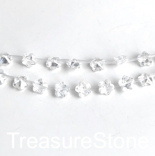 Bead, charm, Cubic Zirconia, clear 8mm faceted flower, 24