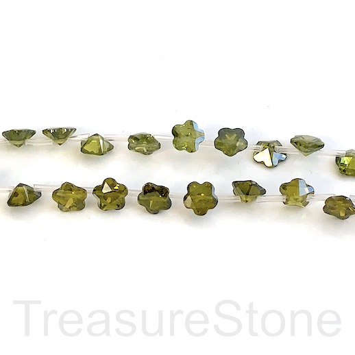 Bead, charm, Cubic Zirconia, green 8mm faceted flower, 24