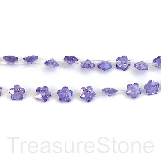 Bead, charm, Cubic Zirconia, purple 8mm faceted flower, 24