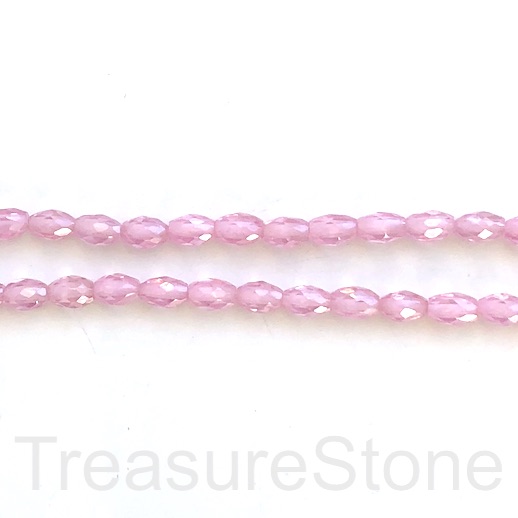 Bead, Cubic Zirconia, pink,5x7mm faceted oval,rice,7.5",28pcs