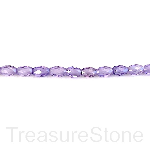 Bead, Cubic Zirconia, purple,5x7mm faceted oval,rice,7.5",28pcs