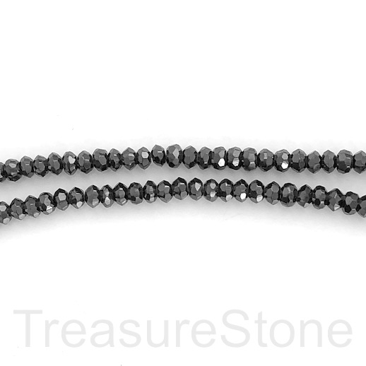 Bead, Cubic Zirconia, black,3x5mm faceted rondelle, 6", 50 - Click Image to Close