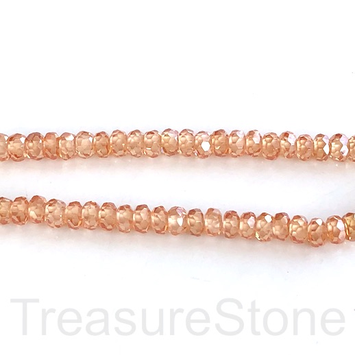 Bead, Cubic Zirconia, champagne,3x5mm faceted rondelle, 6", 50
