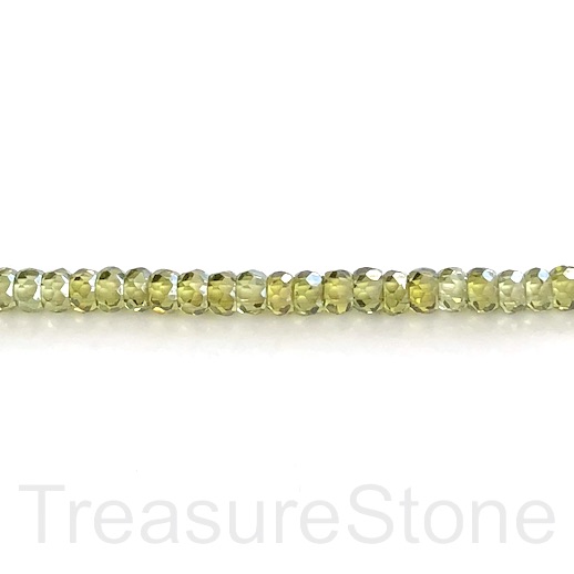 Bead, Cubic Zirconia, green,3x5mm faceted rondelle, 7.5", 63pcs - Click Image to Close