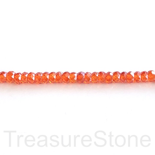 Bead, Cubic Zirconia, orange,3x5mm faceted rondelle, 7.5", 63pcs