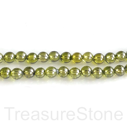 Bead, Cubic Zirconia, green, 6mm round, 9.4 inch, 40pcs - Click Image to Close