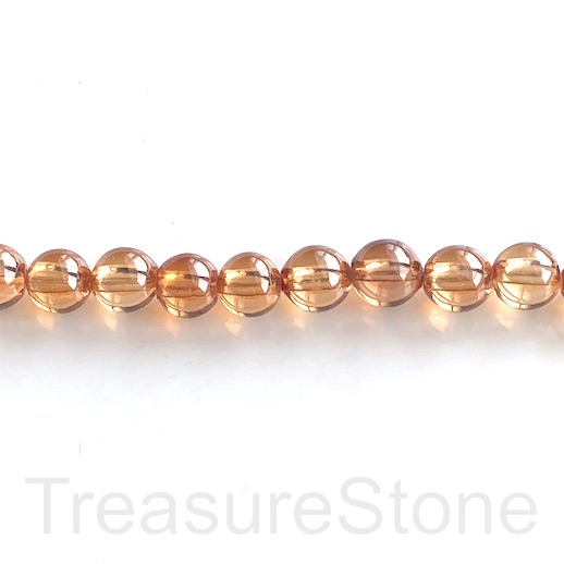 Bead, Cubic Zirconia, champagne, 8mm round, 8 inch, 25pcs - Click Image to Close