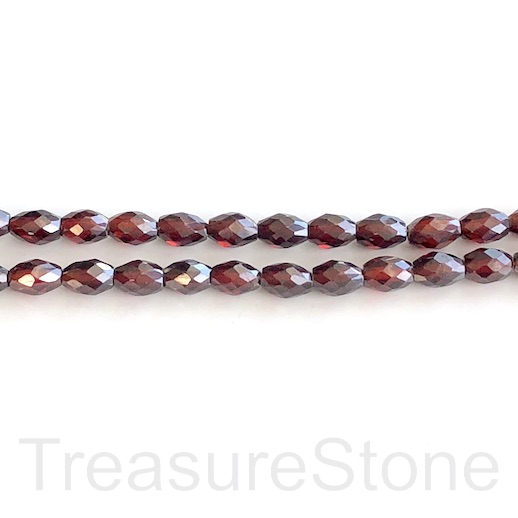 Bead, Cubic Zirconia, garnet red,5x7mm faceted oval,rice,7.5",28