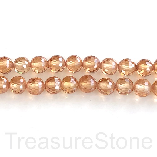 Bead, Cubic Zirconia, champagne, 8mm faceted round, 8 inch, 25