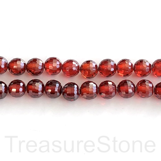 Bead, Cubic Zirconia, garnet red, 8mm faceted round,7.5 inch, 25