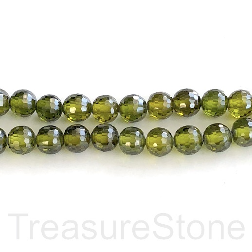 Bead, Cubic Zirconia, green, 8mm faceted round, 7.5 inch, 25