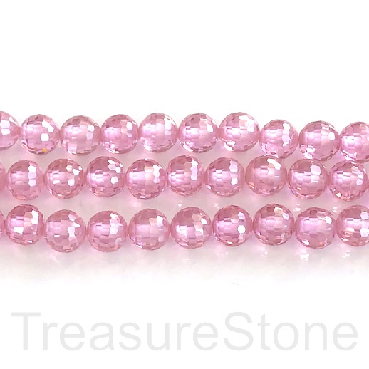 Bead, Cubic Zirconia, pink, 8mm faceted round,7.8 inch, 25