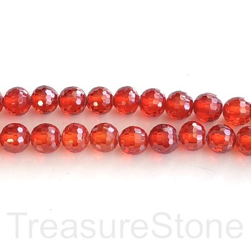 Bead, Cubic Zirconia, red, 8mm faceted round,7.5 inch, 25