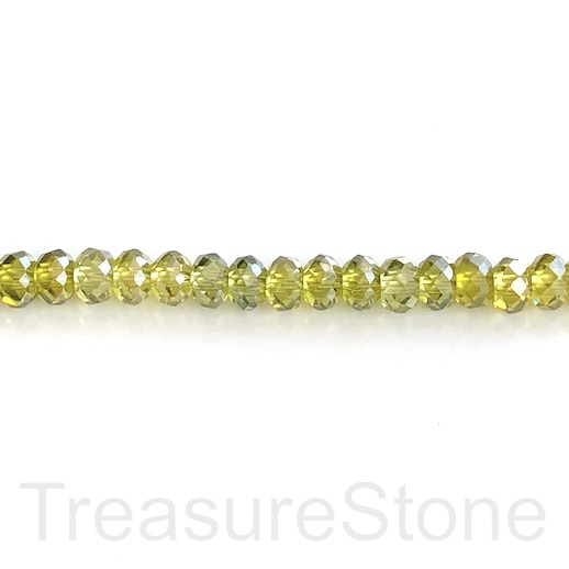 Bead, Cubic Zirconia, green, 6x8mm faceted rondelle, 8 inch, 40