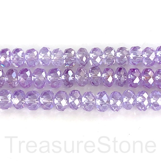 Bead, Cubic Zirconia, purple,6x8mm faceted rondelle, 8 inch, 40